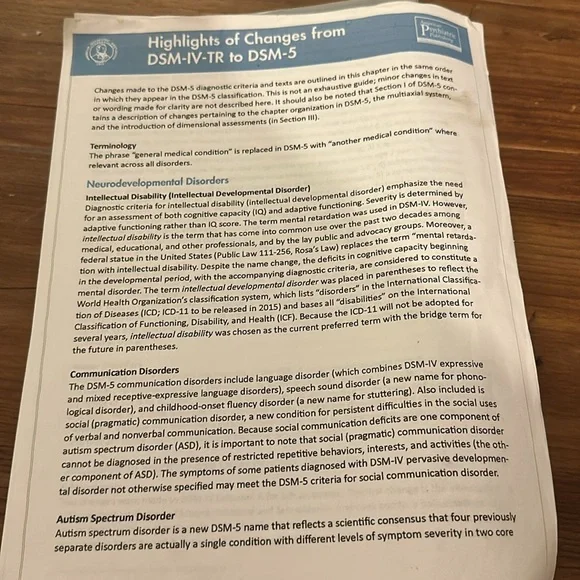 DSM-IV-TR Manual with DSM 5 Updates Printed Out - Picture 3 of 4